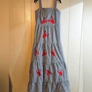 Shein Black & White Gingham Tiered Dress with Red Lobster Print - Size M - NWT